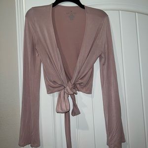 70s bell sleeve cropped pink wrap top from American Eagle